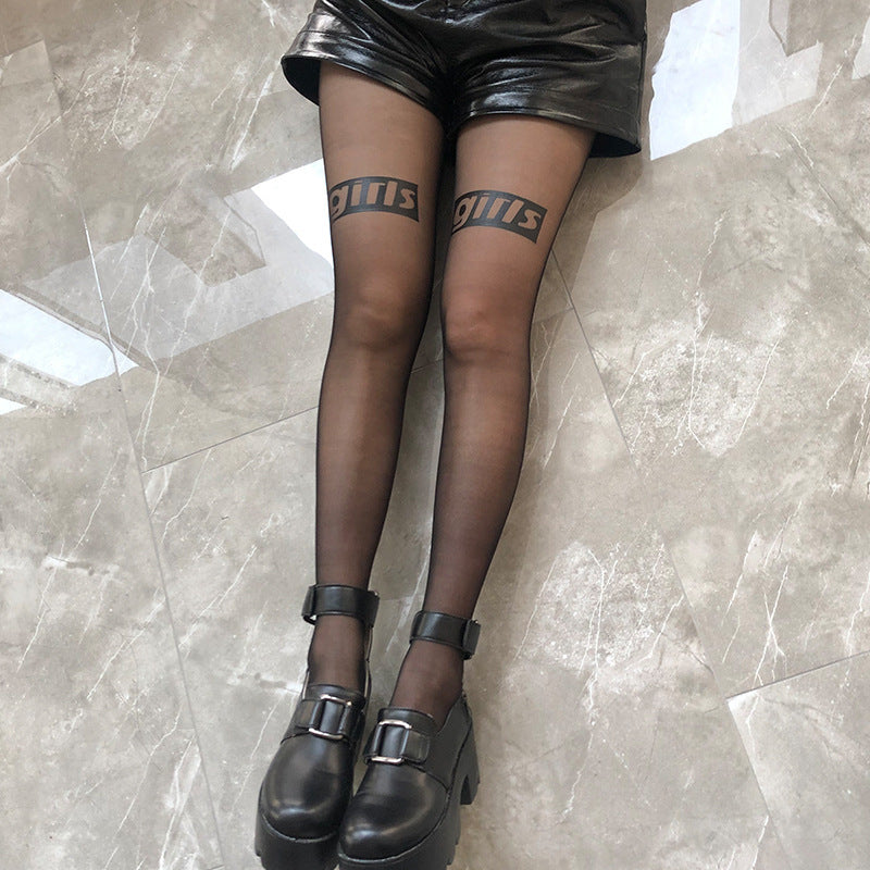Trendy Brand English Alphabet Printing Translucent Anti-hook Pantyhose