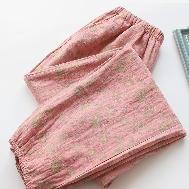 Dobbeltlags garnfarvet jacquard bomuld pyjamasbukser til kvinder Forår, Sommer