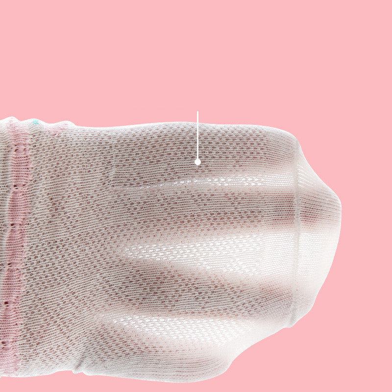 Børnestrømper i bomuld med mesh, letvægts, åndbar blonde og jordbær-design