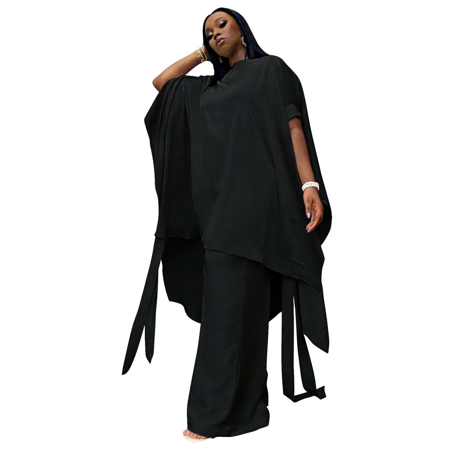 Set Stylish Shawl-Style Top And Workwear Wide-Leg Pants