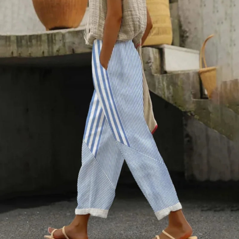 Women's Loose Striped Casual Pants With Pockets