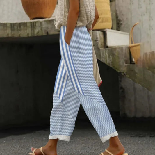 Women's Loose Striped Casual Pants With Pockets
