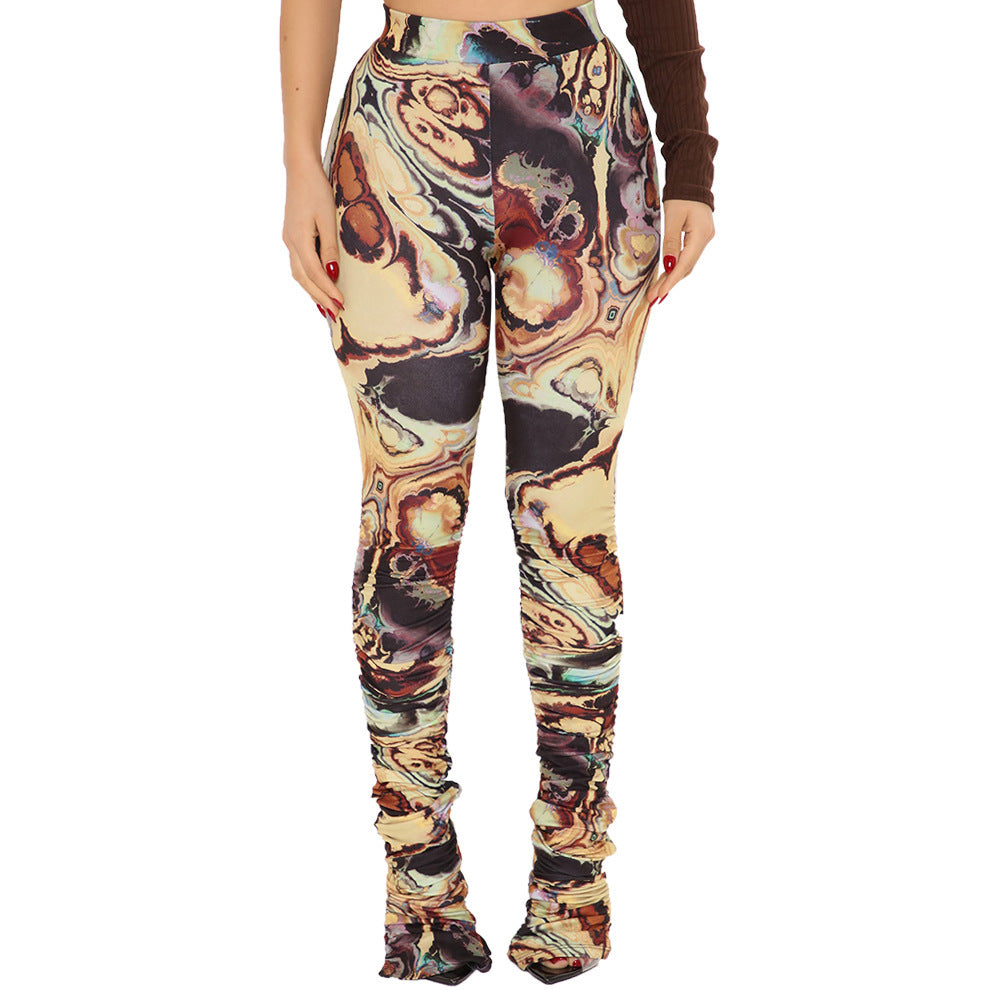 Women's Skinny Printed High Waist Irregular Pants