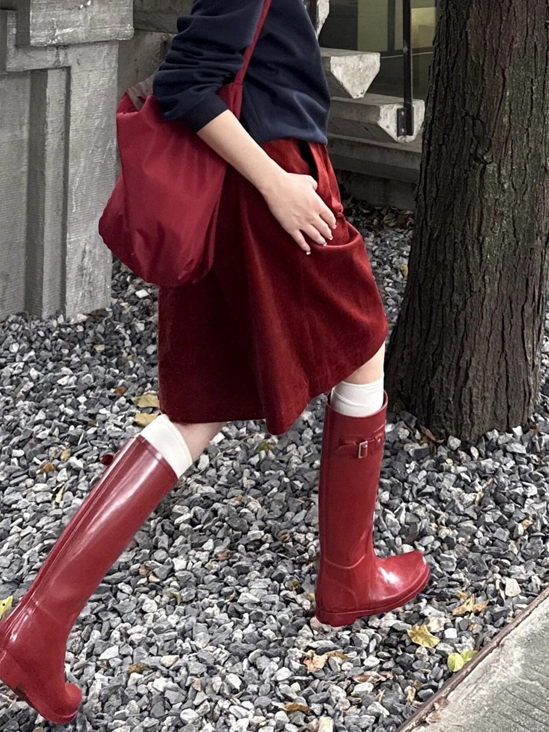 Stylish, High-end Red Corduroy Mid-length Pants