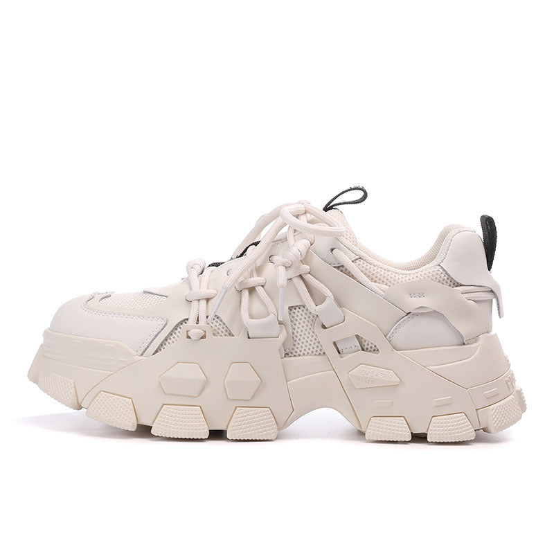 Colorblock Dad Shoes Women's Leather Thick Sole Mesh