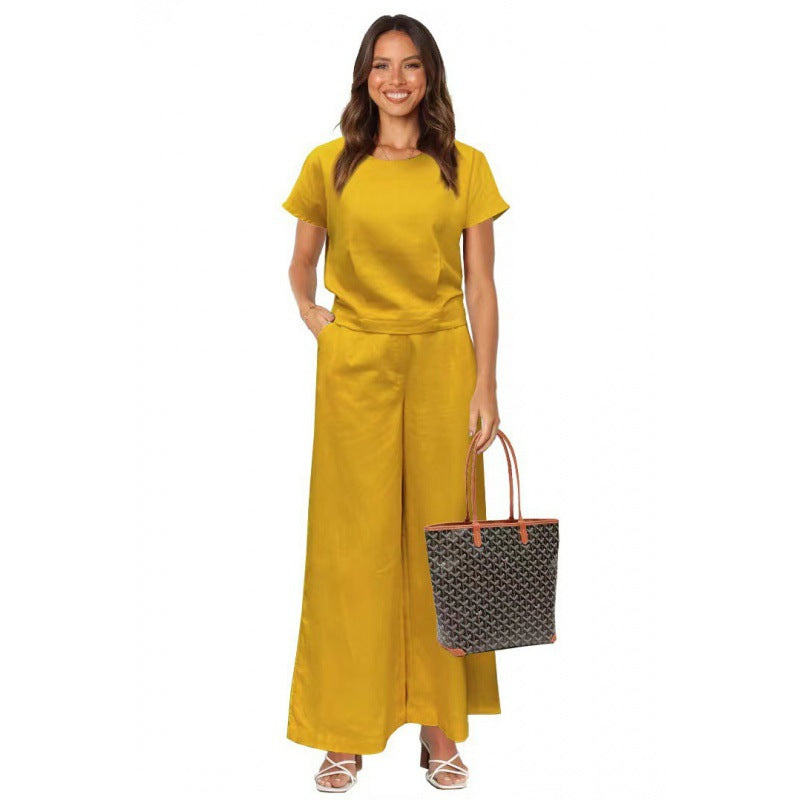 Women's Fashion Solid Color Large Size Loose Short-sleeved Trousers Two-piece Set