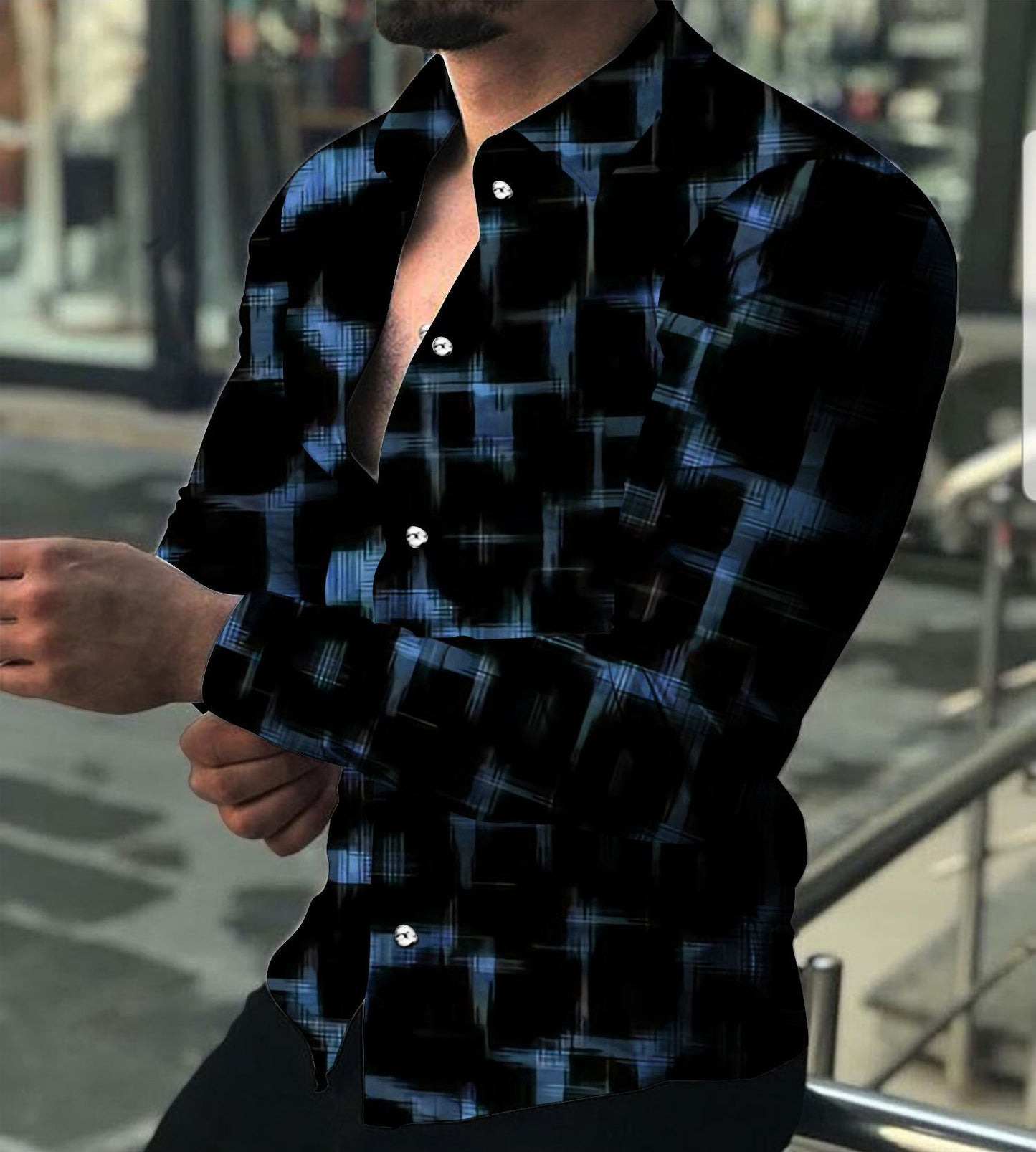 Digital Printing Lapel Long Sleeve Shirt  3D