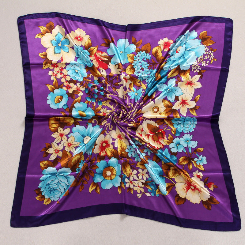 Spring And Autumn Women's Printed 90 Large Kerchief Artificial Silk Floral Scarf