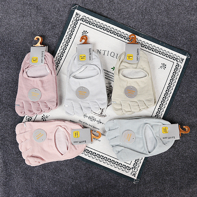 Ladies Pure Cotton Deodorant Socks Sweat Absorbing Invisible Five Finger Socks