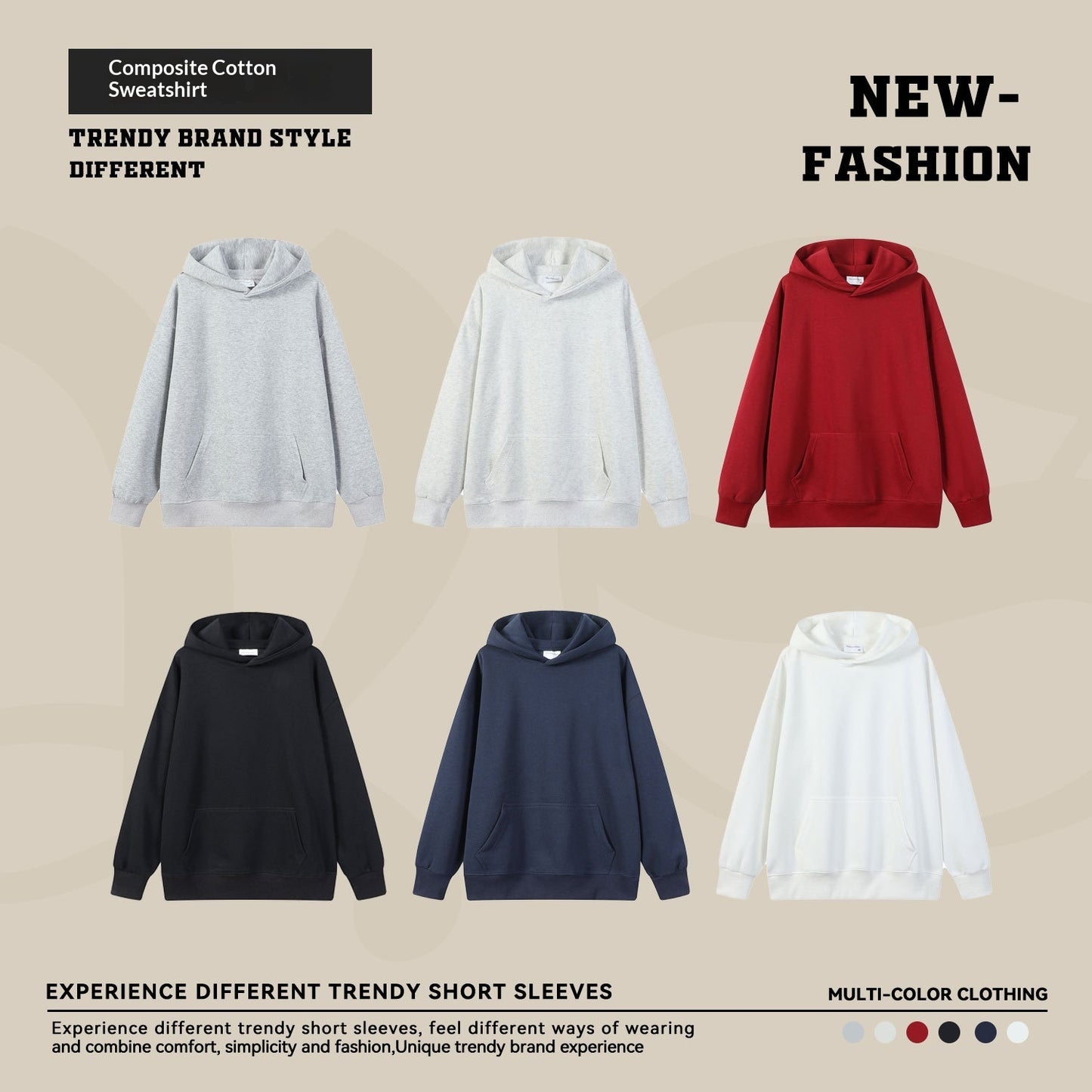 Loose-fit Drop-shoulder Design Solid-color Everyday Casual Hoodie