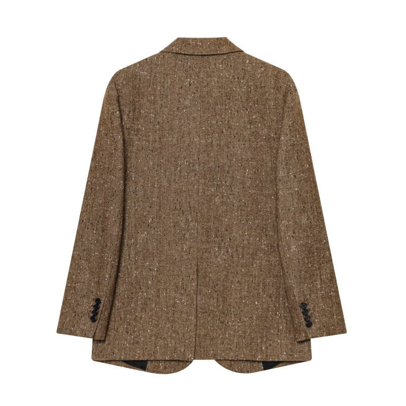 Womens Solid-Color Lapel Long-Sleeve Pocket-Decorated Blazer