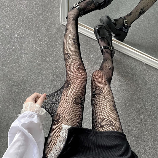 Women's Fashion Love Pattern Fishnet Socks