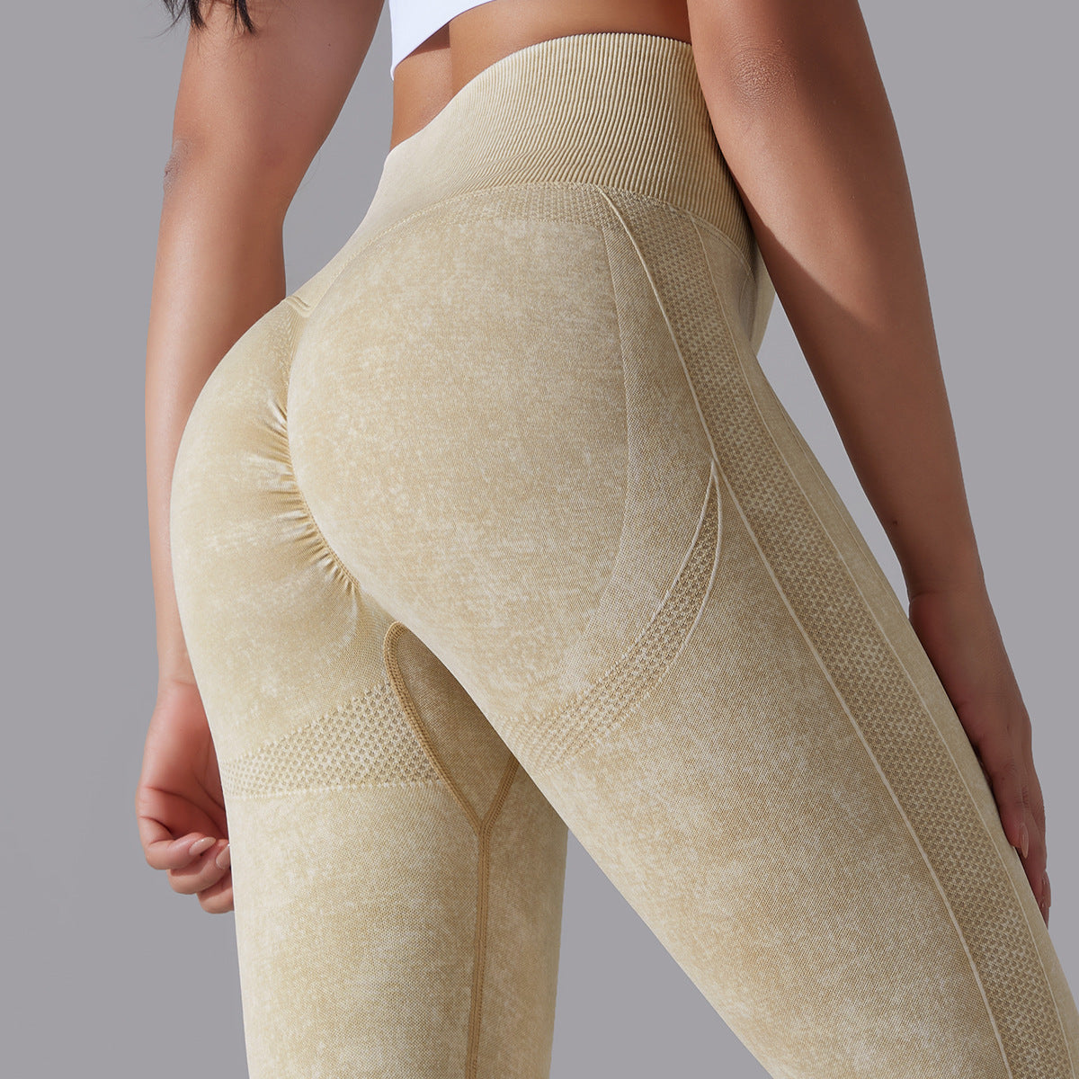Strikkede sømløse yogabukser Løbesport Fitness Højtaljede baldeløftende leggings Damebeklædning