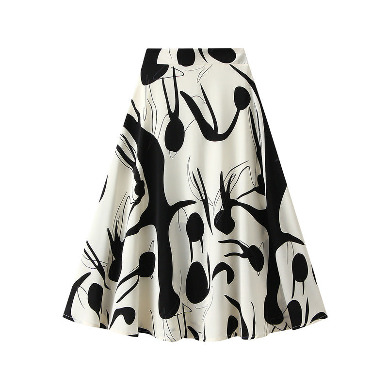 Women's Printed Skirt Summer New High Waist High-end Figure Flattering A- Line Midi Skirt