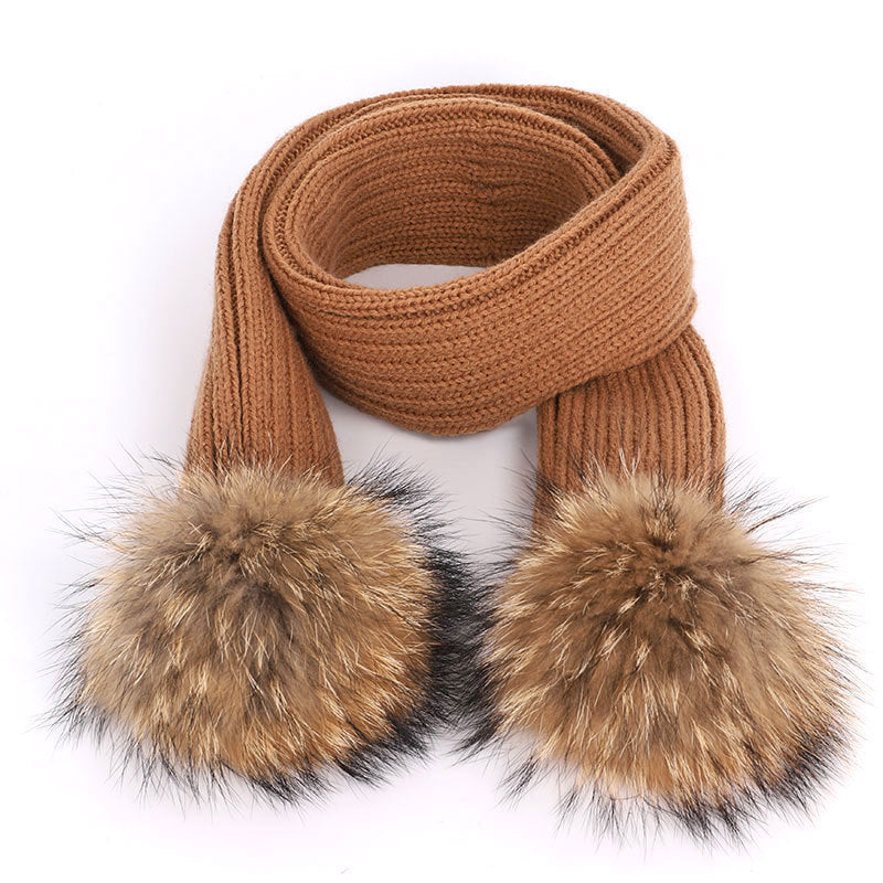 Men's And Women's Thickened Raccoon Fur Ball Knitted Ear  Set