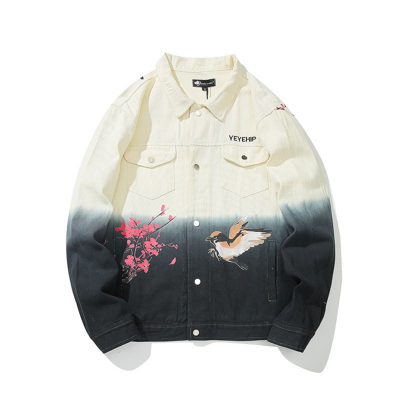 Floral Print National Tide Autumn Hip Hop Denim Male