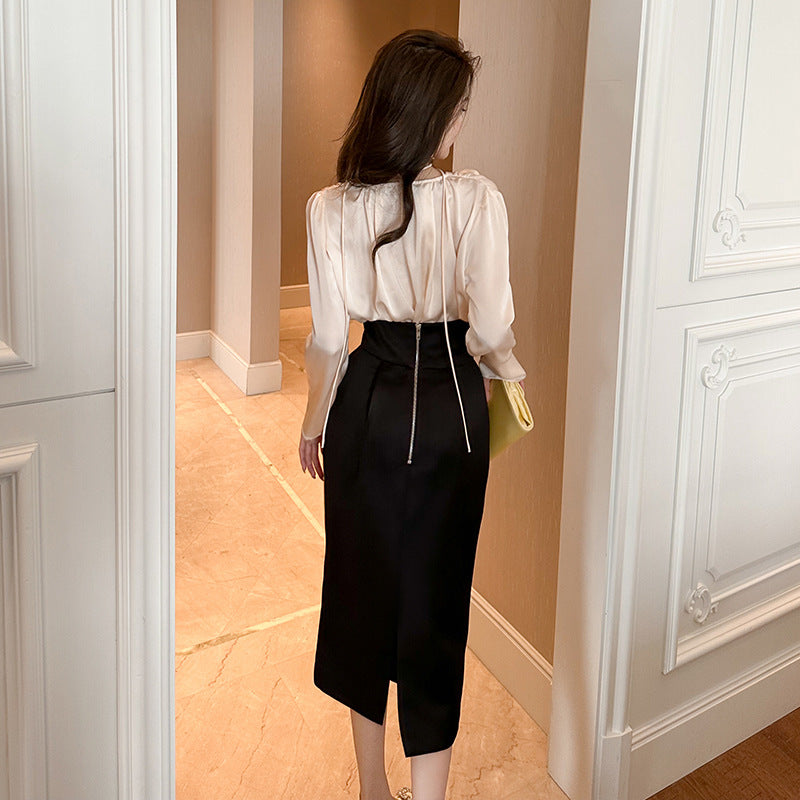 High Waist Flattering Sheath Elegant Show Thin Black One-line Step Skirt