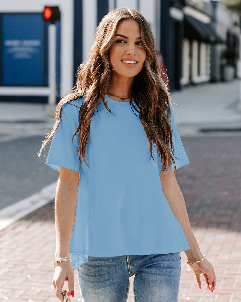 New Round Neck Ruffled Commuter Temperament Top