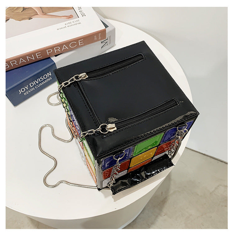 Fashion Color Contrast Cute Personality Creative Rubik's Cube Shape Portable Hand-carrying Chain Bag
