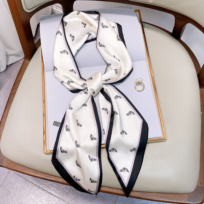 Women's Narrow And Long Silk Tied Bag With Streamer Scarf