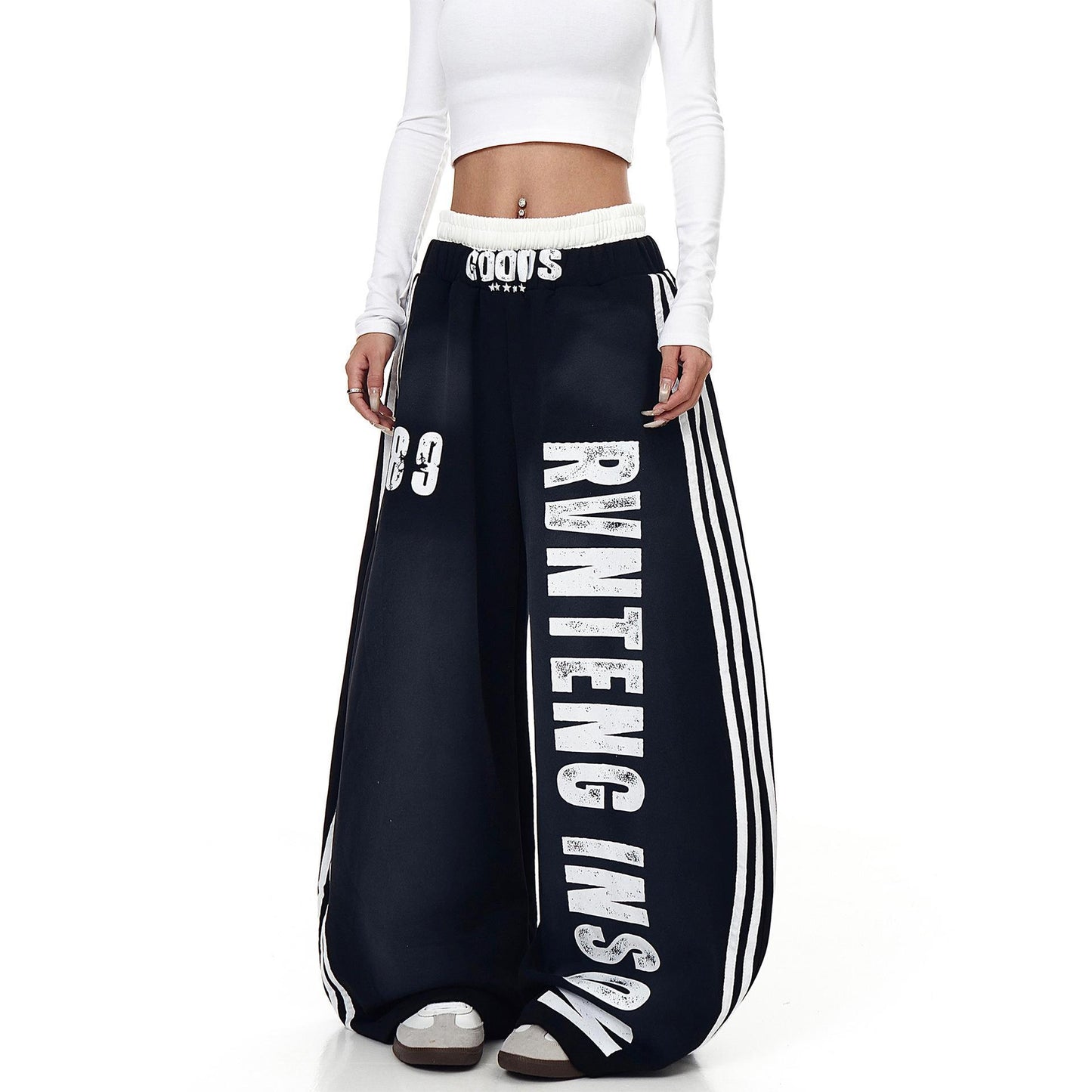 High-street Distressed Casual American-style Lettered Sweatpants For Women