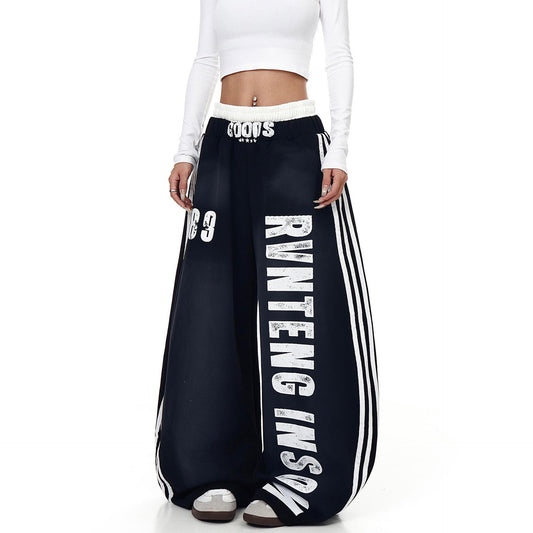 High-street Distressed Casual American-style Lettered Sweatpants For Women