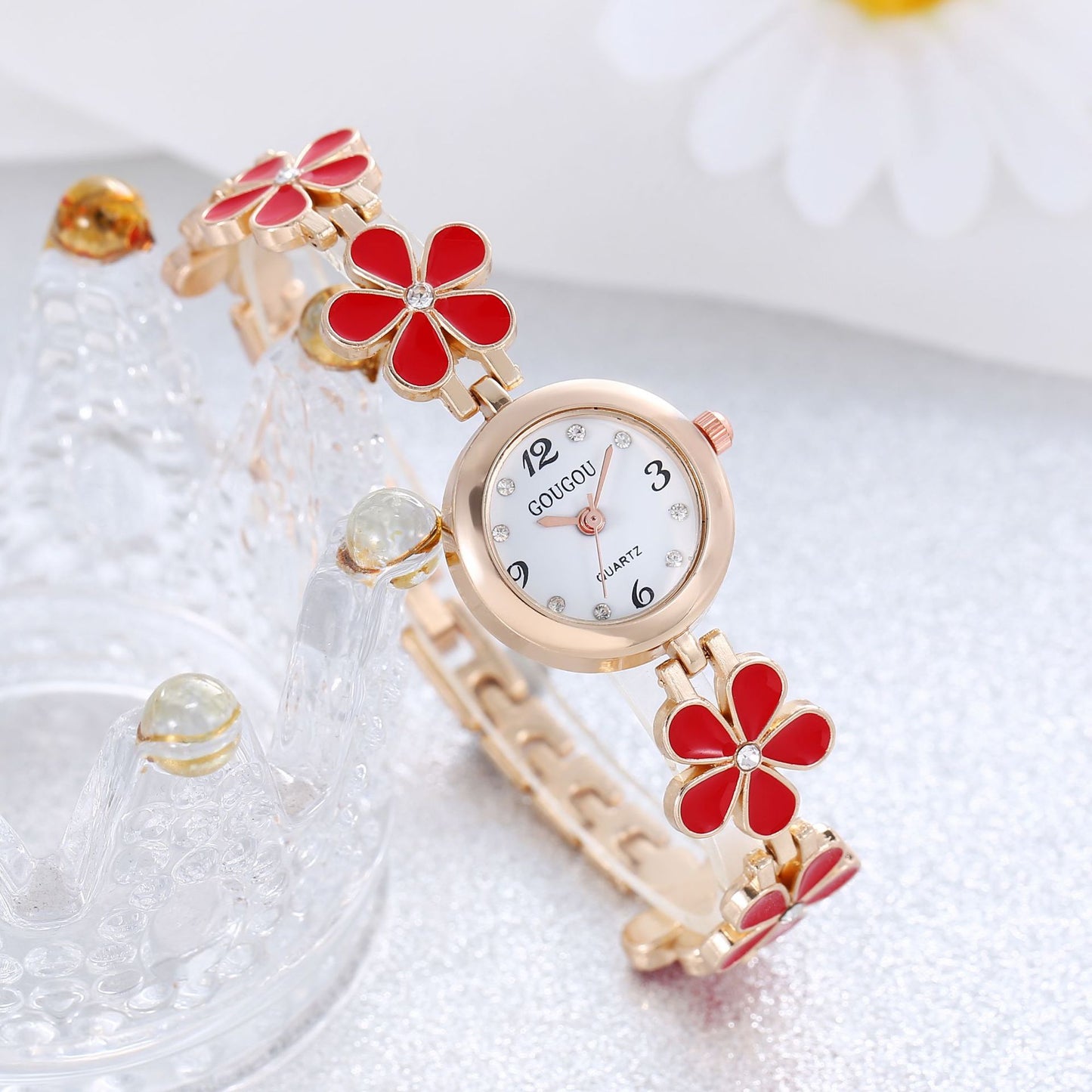 Damearmbåndsur Blomsterskive Armbåndssæt i to dele