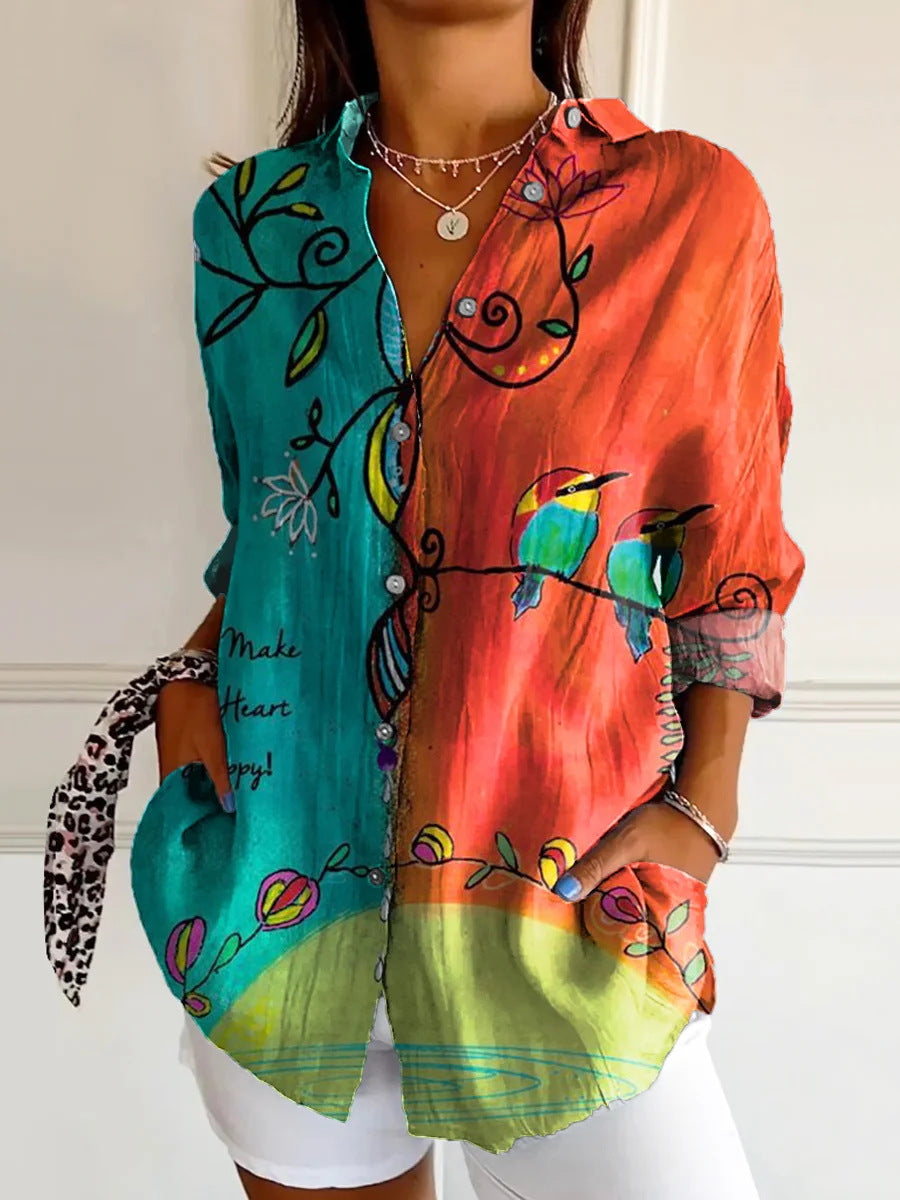 Women's Drop-shoulder Sleeve 3D Digital Printing Long-sleeved Shirt