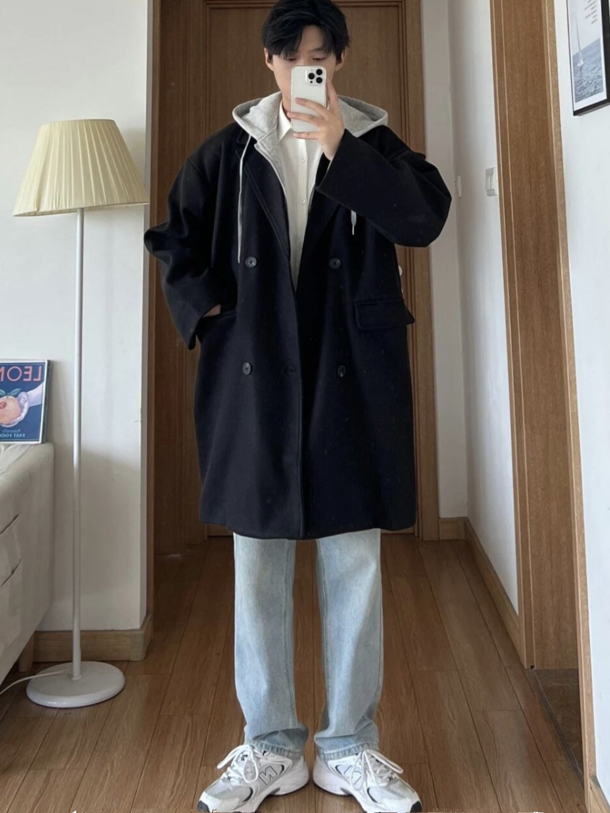 Men's False Two-piece Patchwork Hooded Loose Coat