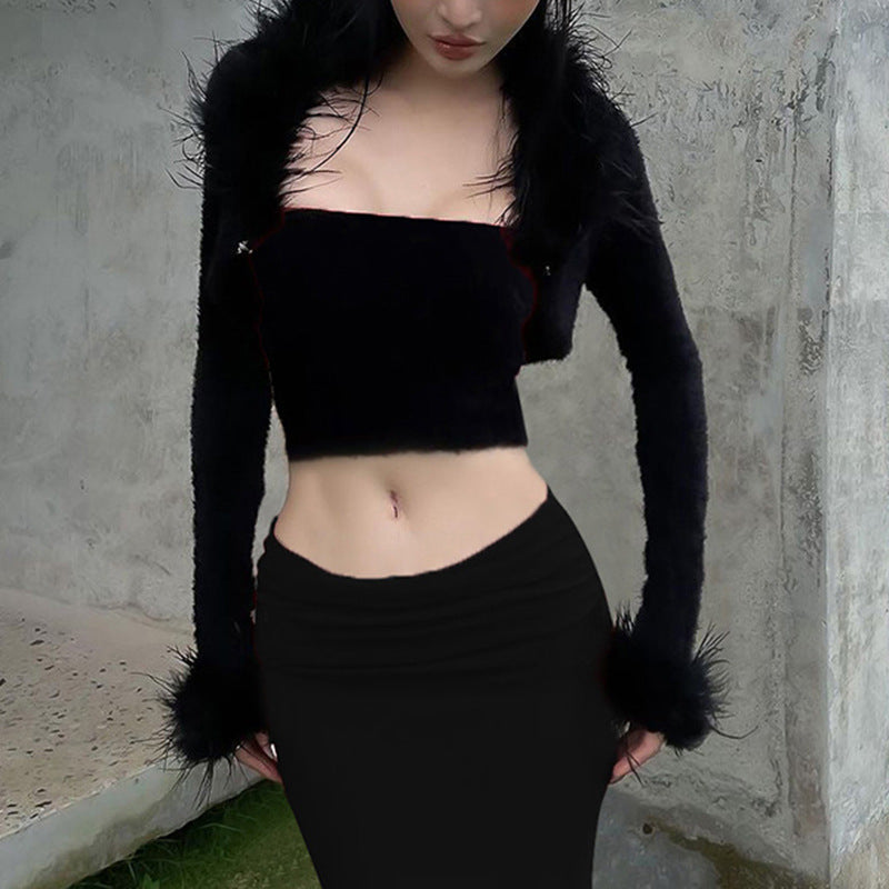 Women's Patchwork Solid Color Buttocks Wrapped Fishtail Skirt