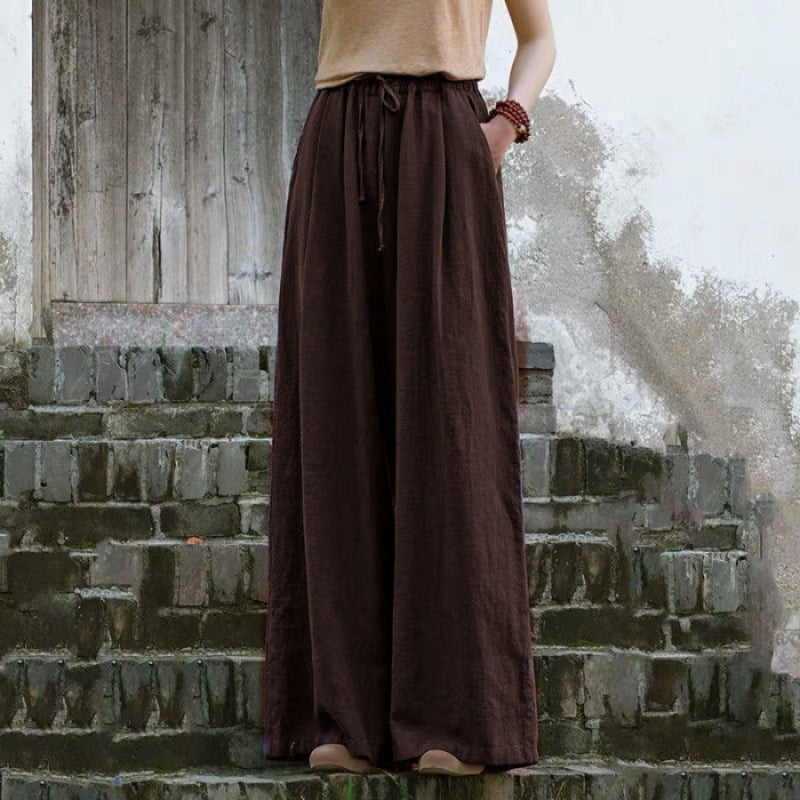 Women's Solid Color Casual Loose Cotton And Linen Wide-leg Trousers