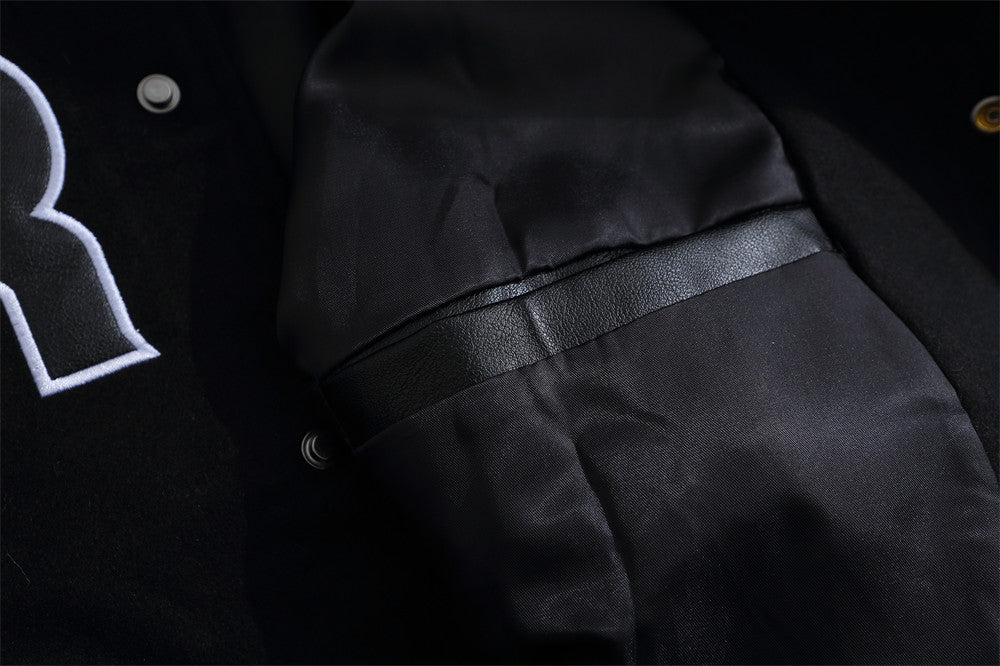 Stitching PU Leather Sleeve Baseball Uniform Men's Ins Fashion Brand Letter Embroidered Jacket