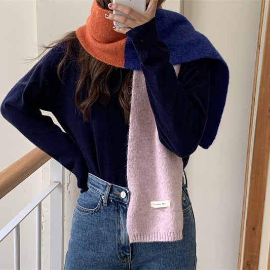 Contrast Color Scarf Thermal Knitting Assorted Color Decoration Scarf