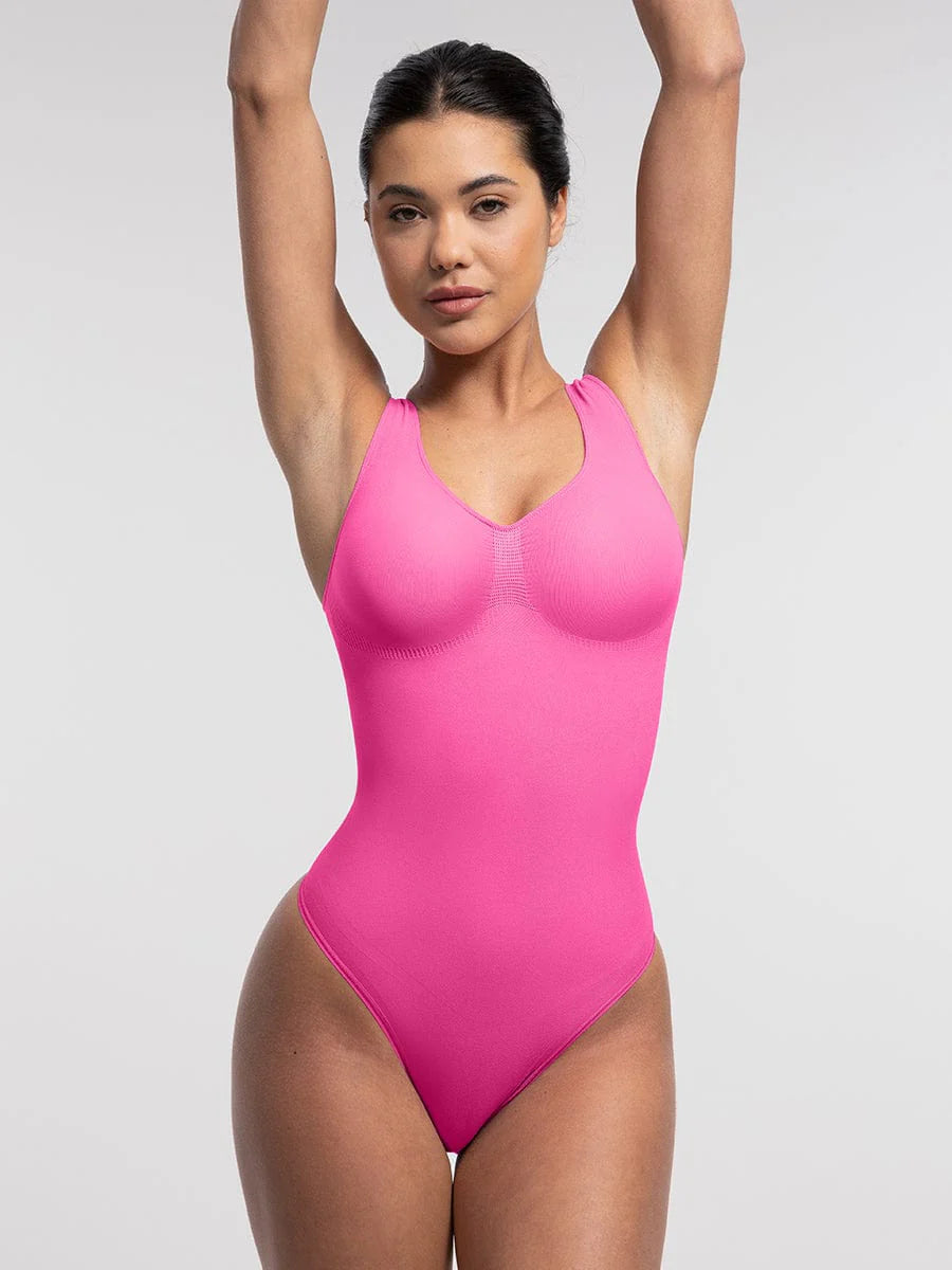 Seamless Bust Support Waist And Abdomen Control Thong Bodysuit