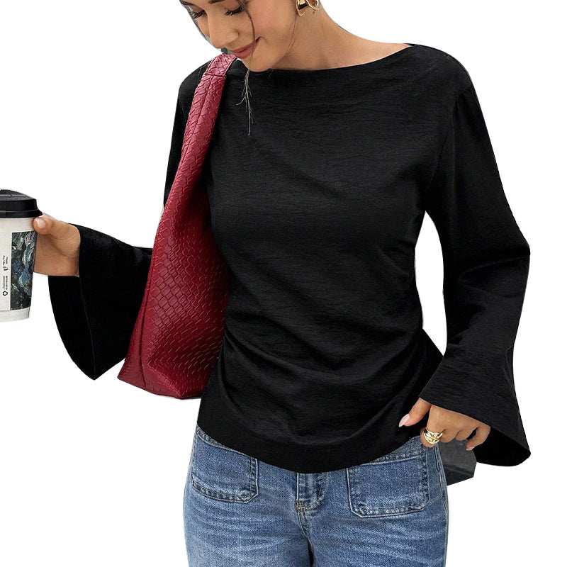 Flared Long Sleeve Pullover Women's Clothing