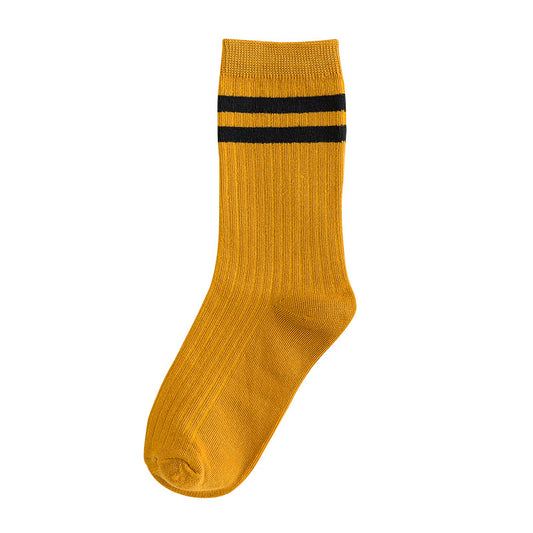 Mid-calf Length College Style Parallel Bars Trendy Retro Women's Striped Socks