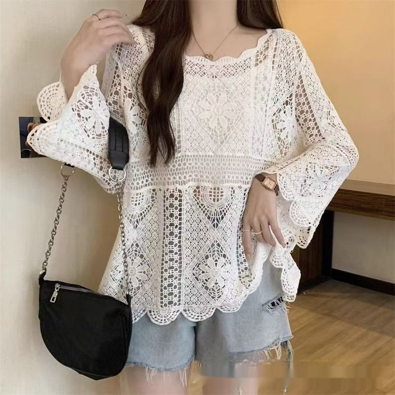 Beach Vacation Hollow-Out Crochet Blouse Top