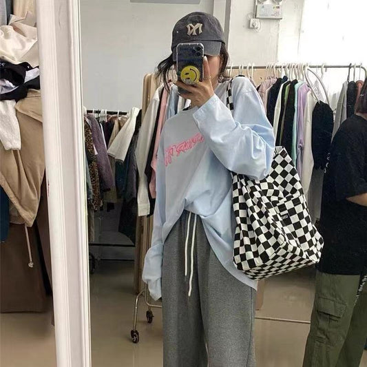 Korean Version Of Canvas Niche Checkerboard Check Shoulder Bag