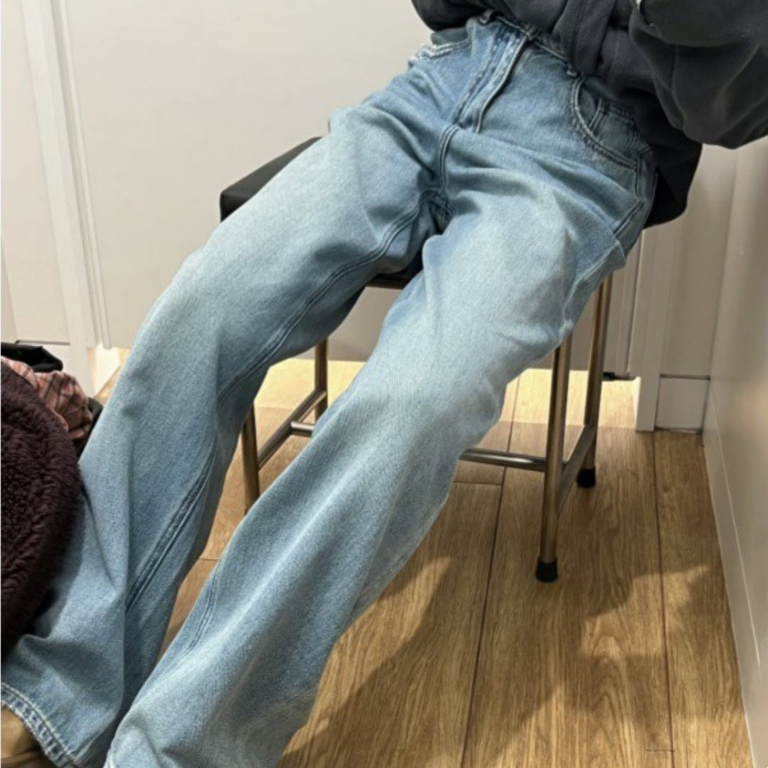 Straight Jeans Women's Retro Loose Plus Size High Waist Wide Leg Pants