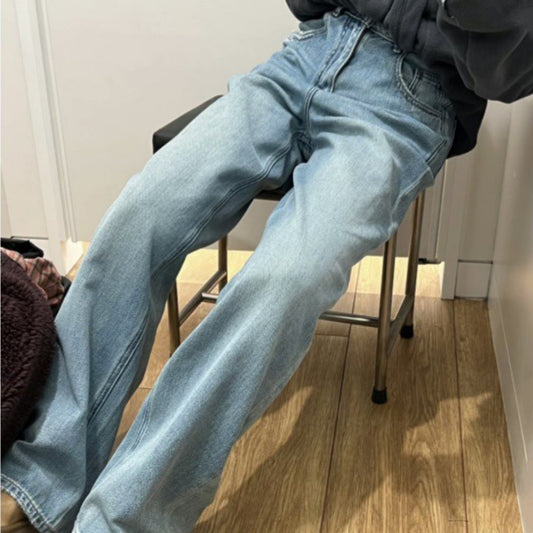 Straight Jeans Women's Retro Loose Plus Size High Waist Wide Leg Pants