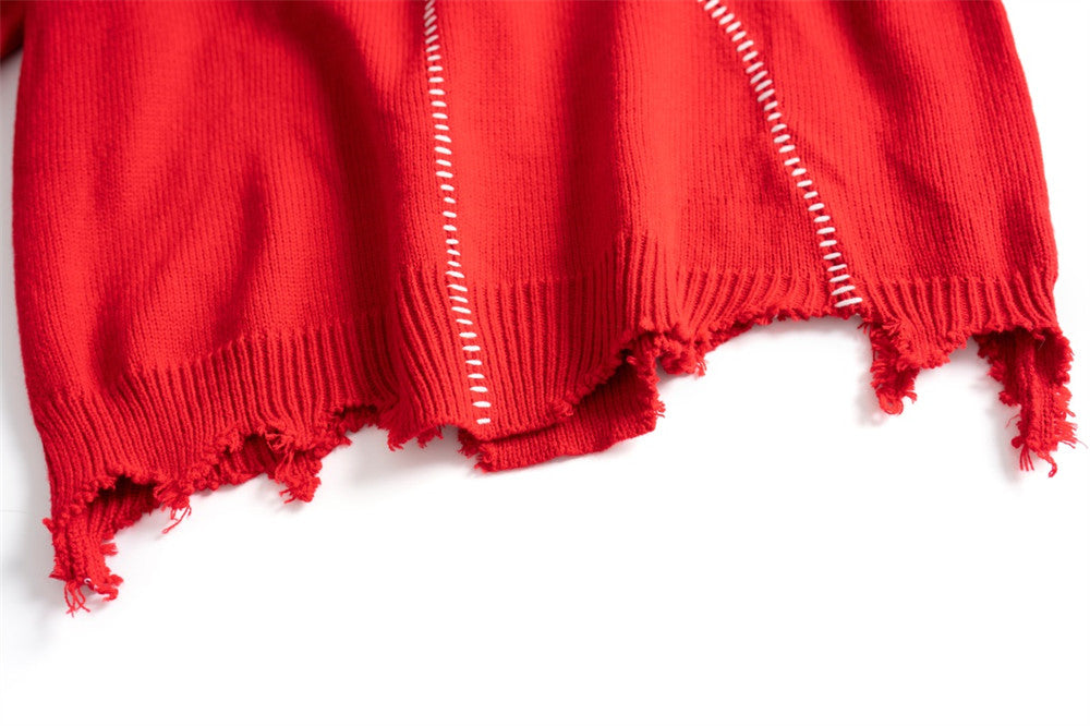 Chaopai Loose Long-sleeved Sweater With Broken Burrs