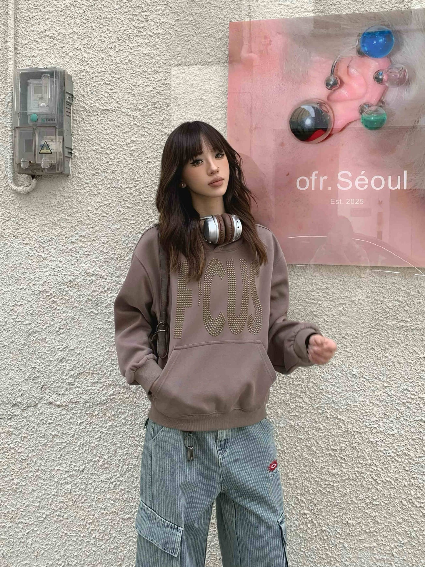 Par Rhinestone Letter Hooded Kort Sweater