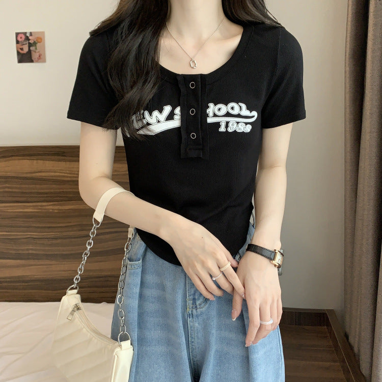 Design Sense Letter Printed Short Sleeve T-shirt