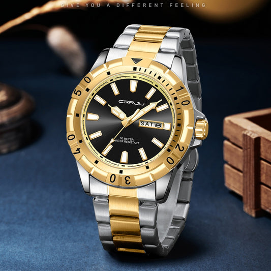 Mens Large-Dial Waterproof Dual-Date Business Watch