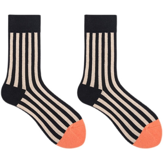 Japanese-style Retro Artistic Personality Black And White Stripes Polka Dot Mid-calf Length Socks