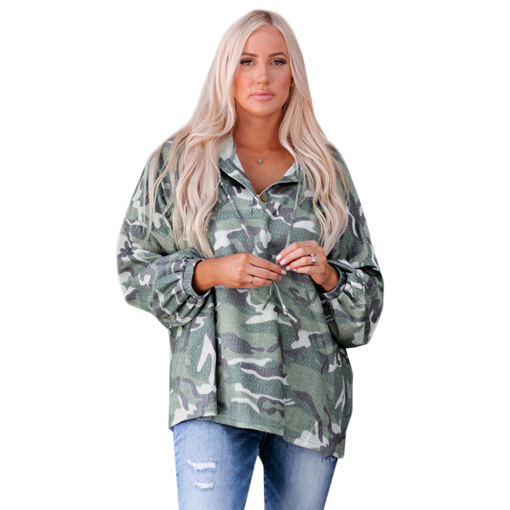 Long Sleeve Camouflage Print Hoodie Loose-fitting Casual Pullover Women