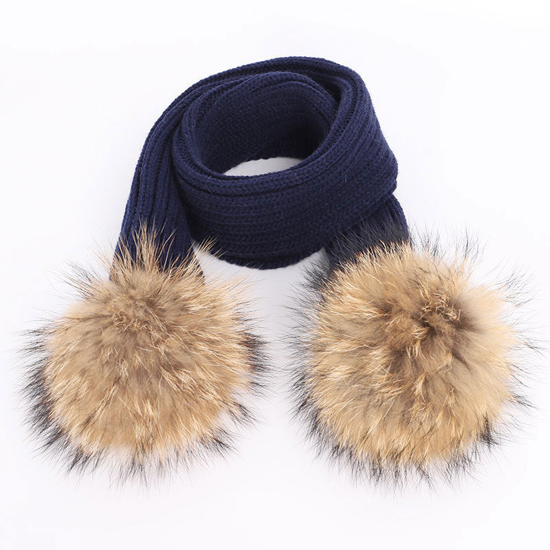 Men's And Women's Thickened Raccoon Fur Ball Knitted Ear  Set
