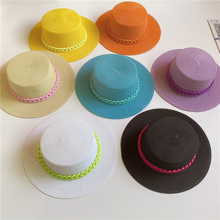 Straw Japanese Beach Sun Hat With Flat Top