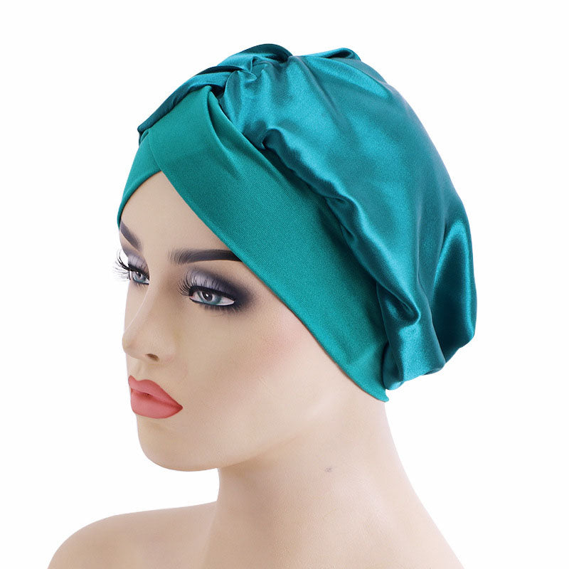 Solid Color Cross-Brim Satin Nightcap Hair Care Hat