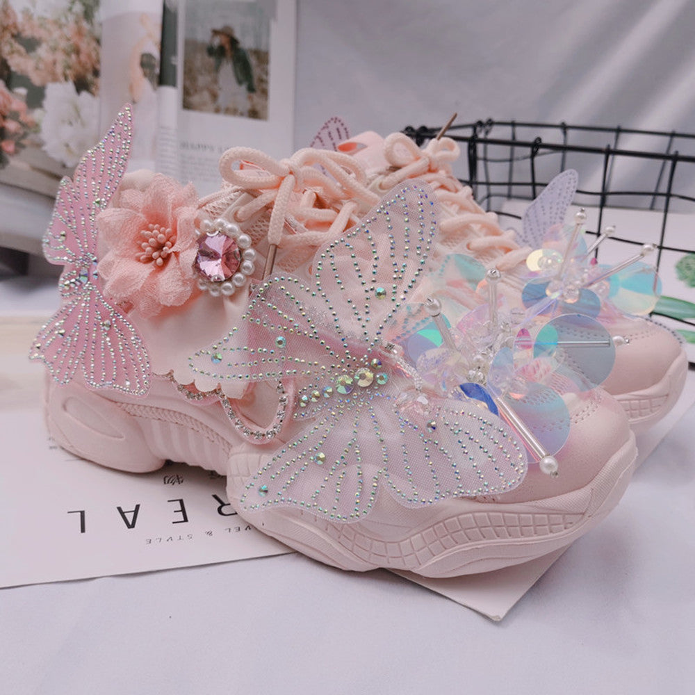 Shiny Rhinestone Butterfly  Age-reducing Sports Casual Daddy Shoes